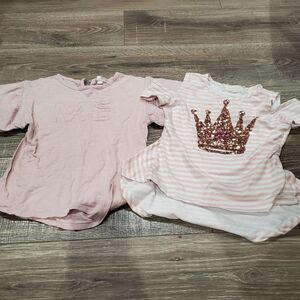 Girls Short Sleeve Tee Set Size 5T Pink and White Striped Tee 2 Pieces